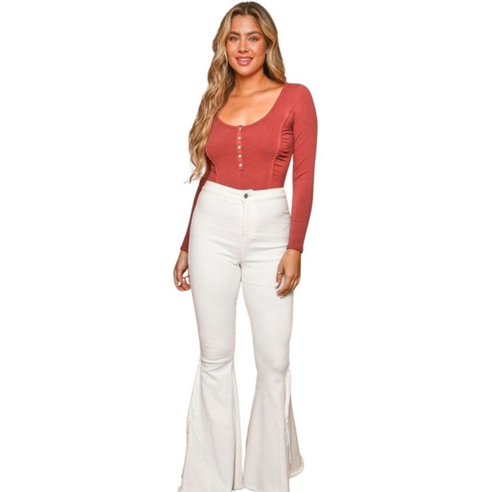 PEACH LOVE CA Ribbed Long Sleeve Terracotta Body Suit KBS84093 - Picture 6 of 8